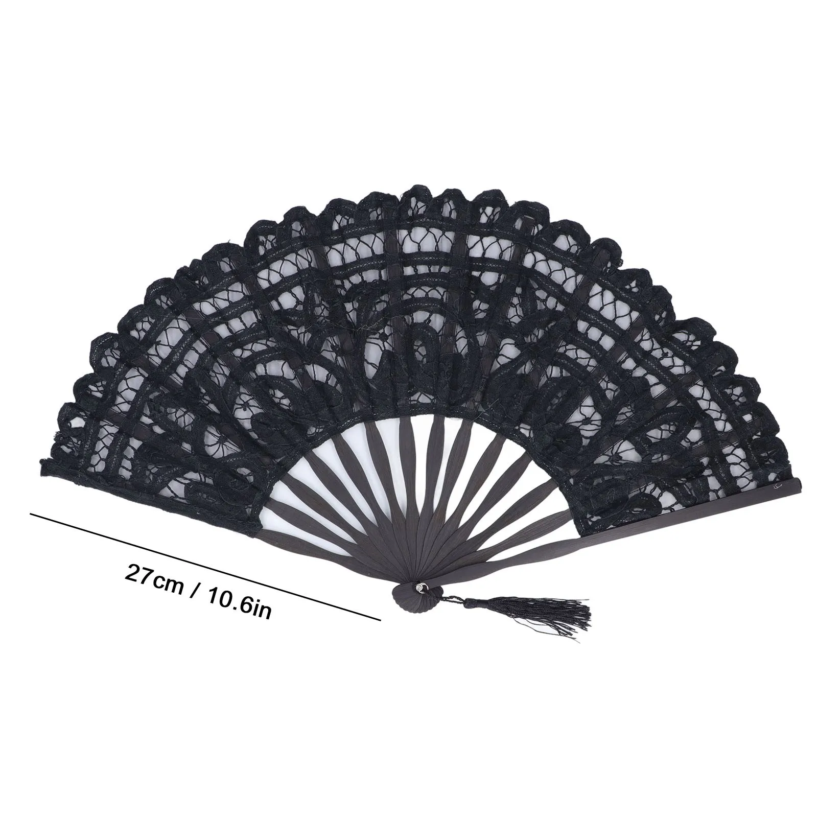 Folding Hand Fan Hallow Lace Bamboo Bones Vintage Style Decorative Folding Fans with Tassel for Performance Weddings