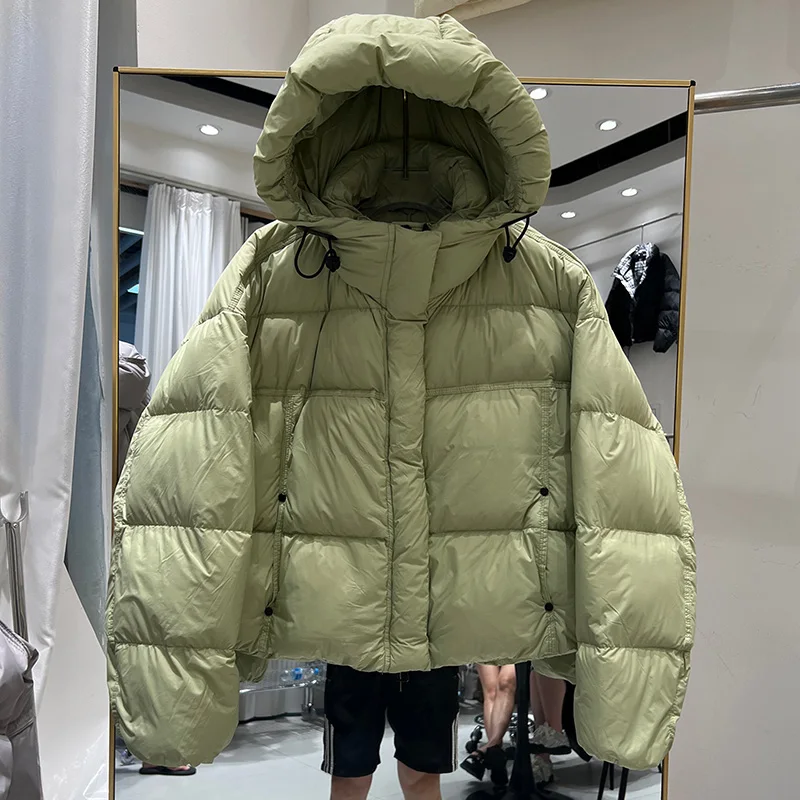 Neue Frauen Weiße Ente Unten Parka Verdickt Mode Winter Puffer Unten Jacke mit Kapuze Lose Warme Mantel Brot Mantel