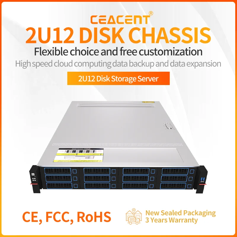 SV3-R212-9D12U 12x NVMe Gen4.0 All-NVMe 2U Rack Chassis, 3x Kipas Pendingin PWM, 7x Slot Ekspansi PCI-E, Mendukung Kustomisasi