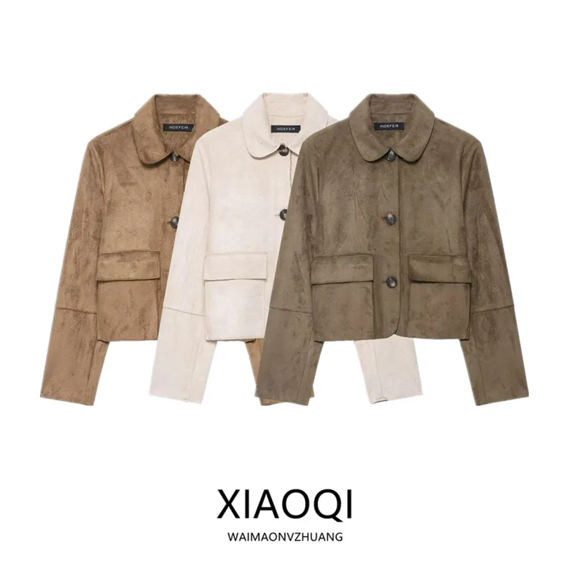 

Осень 2023, новое женское пальто ort Jaet, верхняя одежда с эффектом искусственной замши и пуговицами, дизайн Sli Cact для женщин