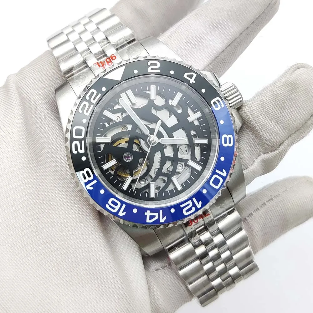 9 colors 40MM Sports Hollow Skeleton Men's Watch With Fully Automatic Mechanical Waterproof Sapphire NH70 Movement Steel Strap