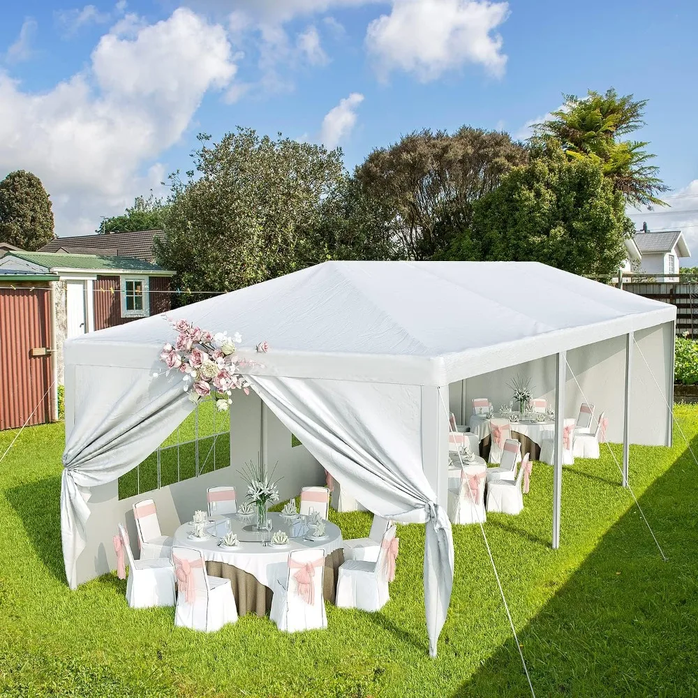 

10'x30' Outdoor Party Tent, Heavy Duty Canopy Event Wedding Tent for Parties Backyard Patio, White