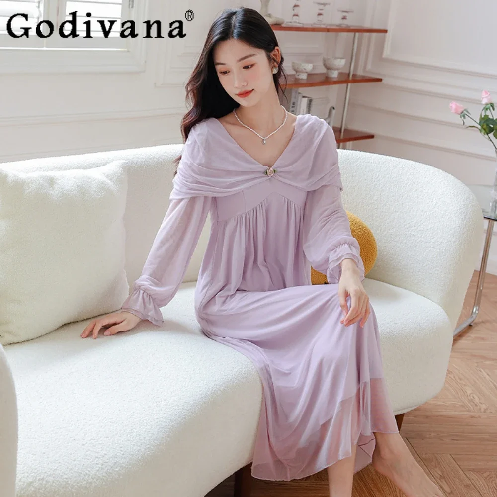 

Pajamas Spring Autumn Court Women's Sleepwear Long Sleeve Lace Sexy Sweet Princess Seduction Nightgowns