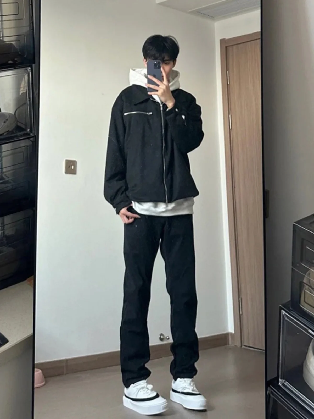 

Slim Fit Straight Leg Jeans Men's Spring Autumn Pure Black Narrow Version Elastic Casual High Street Style Youth Fashion
