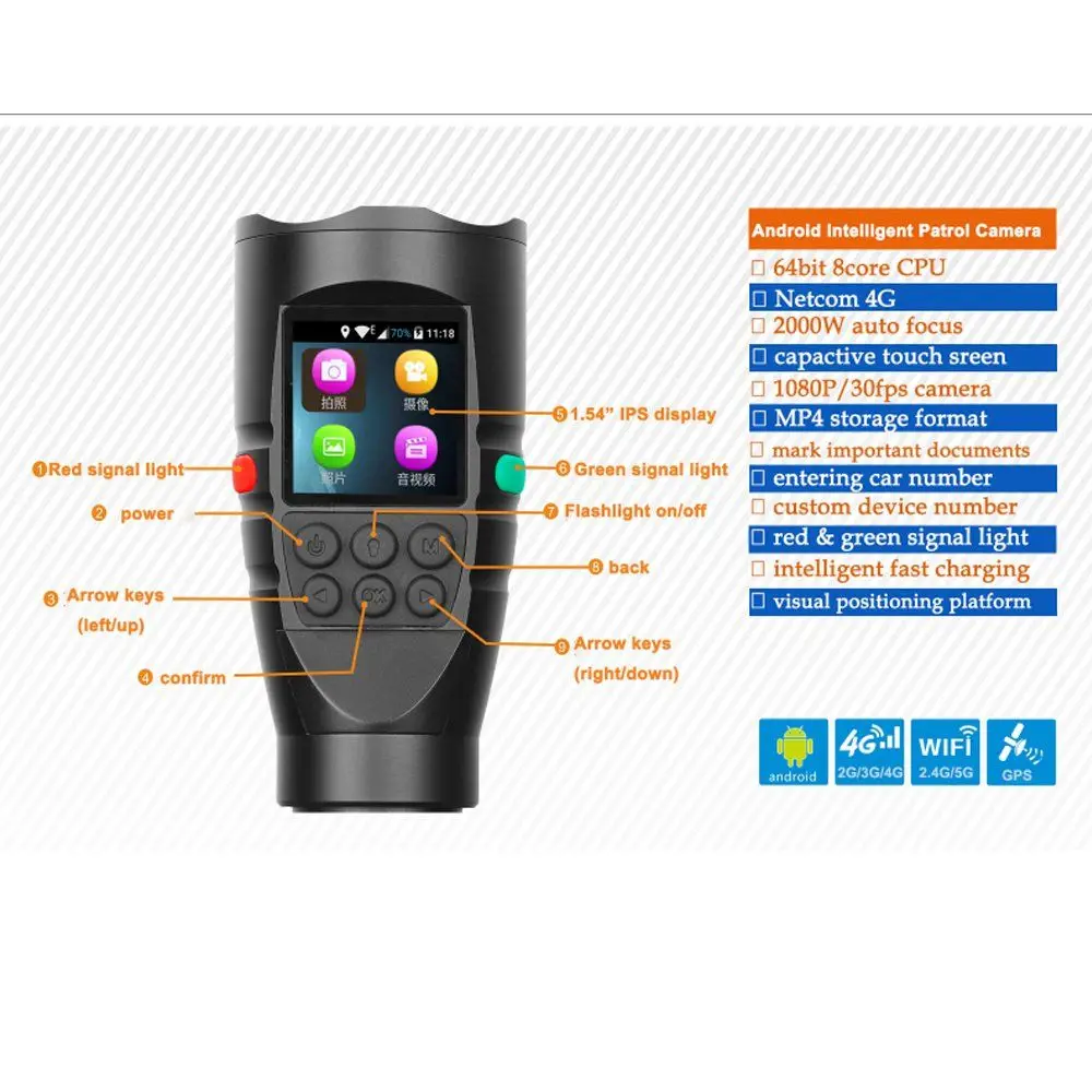 New Design Ai Flashlight Camera DVR Intelligent Patrol Camera GPS Torch Camera Android WiFi 4G Anti-Explosion CCTV Patrol Camera