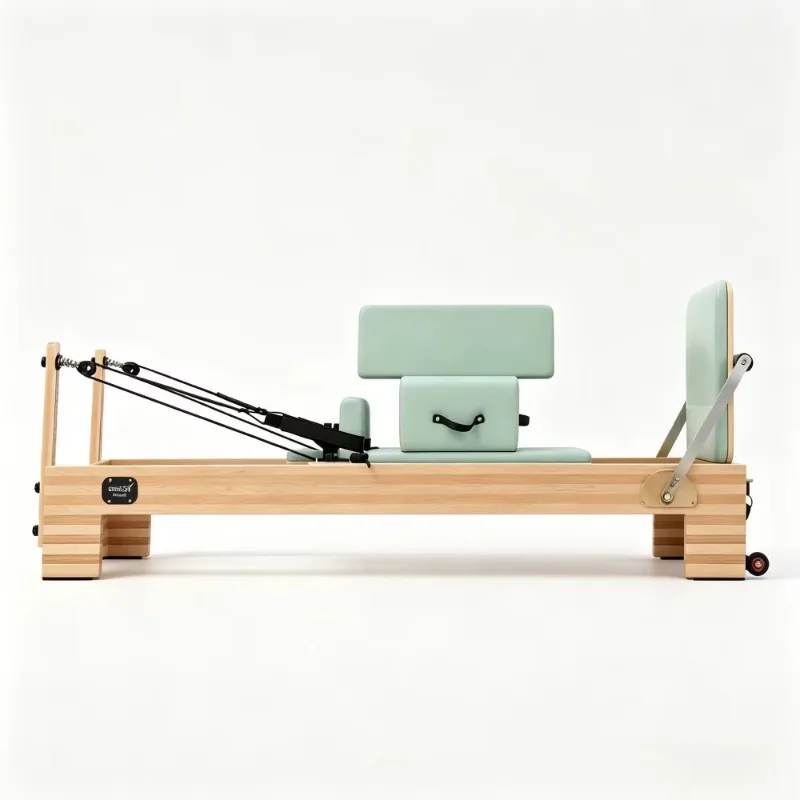 YTYIN Striped Color Block Pilates Reformer, Spliced Beech Wood Frame, Microfiber Leather, Korean Imported Piano Wire Springs