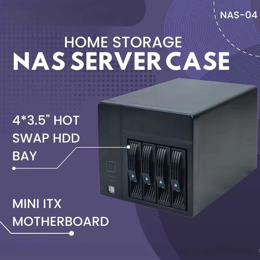 NAS-04 4-Bay NAS Case Mini-ITX Home Storage Server Chassis, 4×3.5