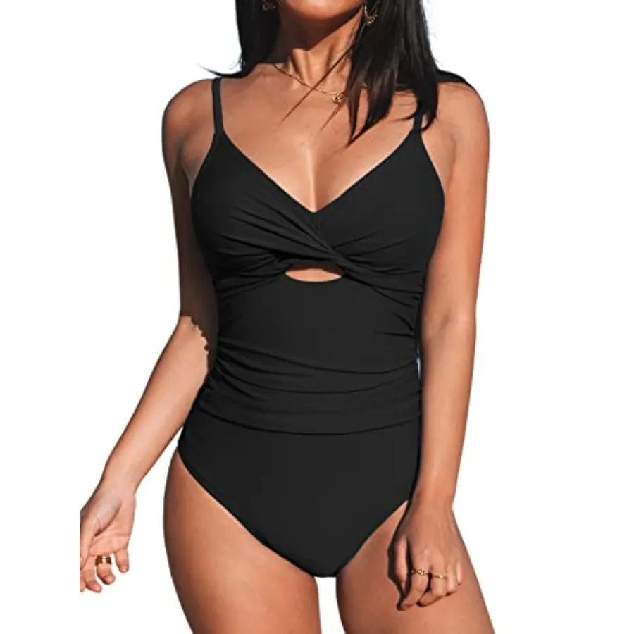 

CUPSHE One Pcs Swimsuit for Women Bathing Suits Twist Front Cutout Adjustable Straps Ruched Swimwear