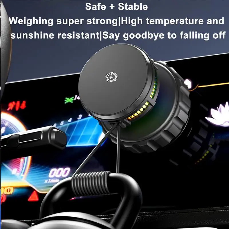 

Wireless Car Charger Magnetic Phone Stand 15W Radiating Smart Charger With Mood Light For Road Trip Vehicle Truck Console Daily