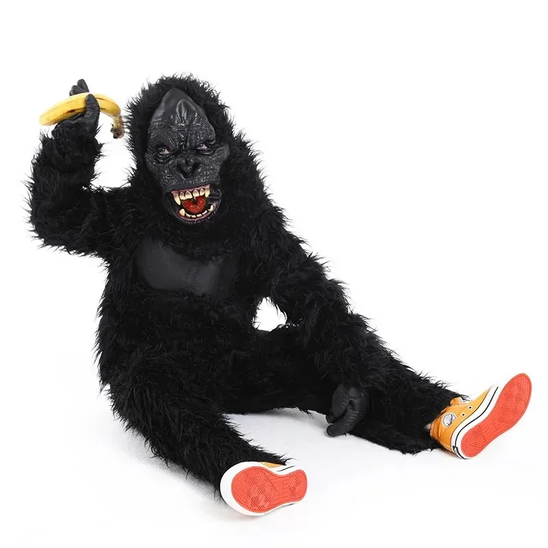 Halloween Cosplay Costume Adult Kids Chimpanzees Gorilla King Kong Plush Jumpsuit Mask Gloves Party Stage Performance Suit