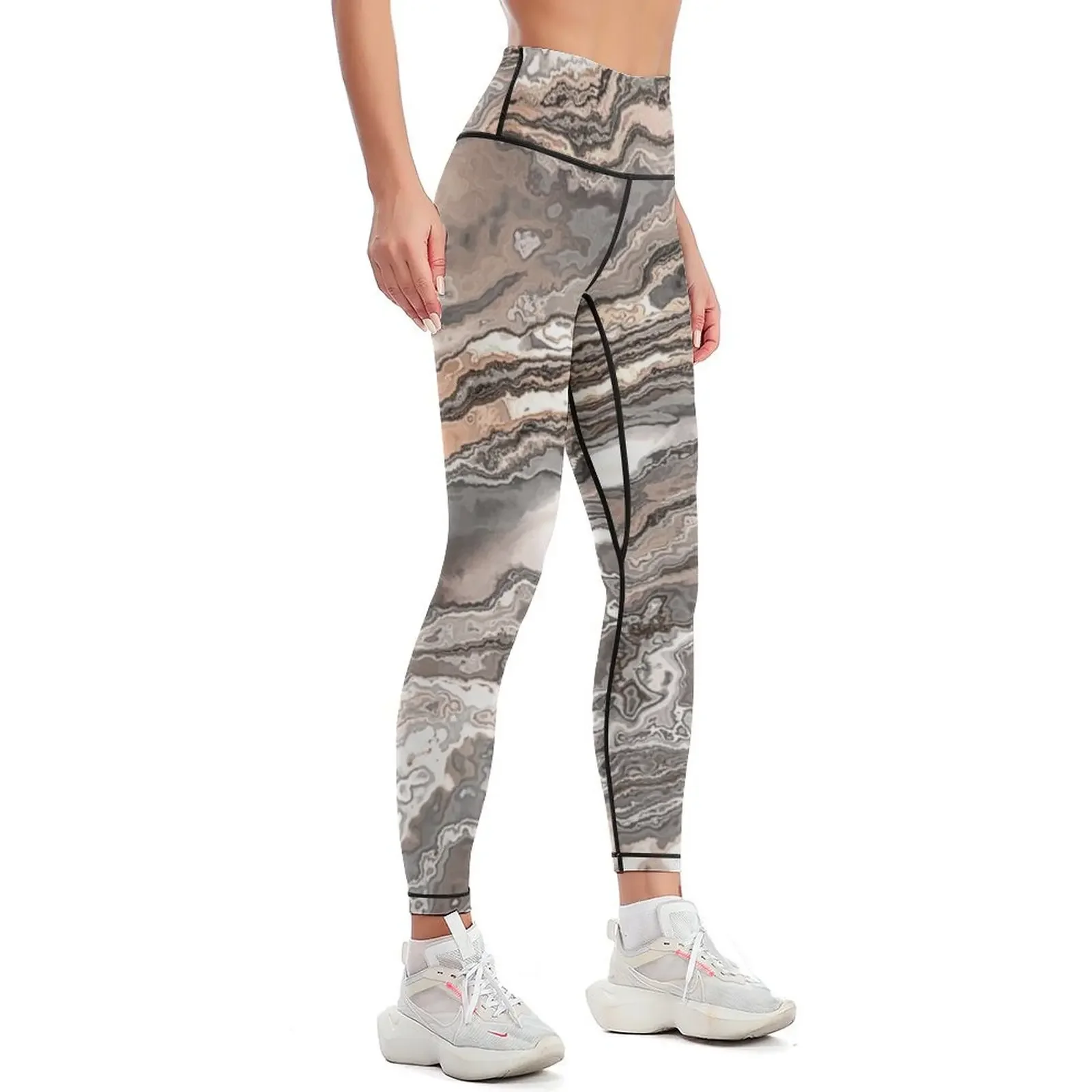 Brown marble texture Leggings fitness set gym flared Training pants trousers Womens Leggings