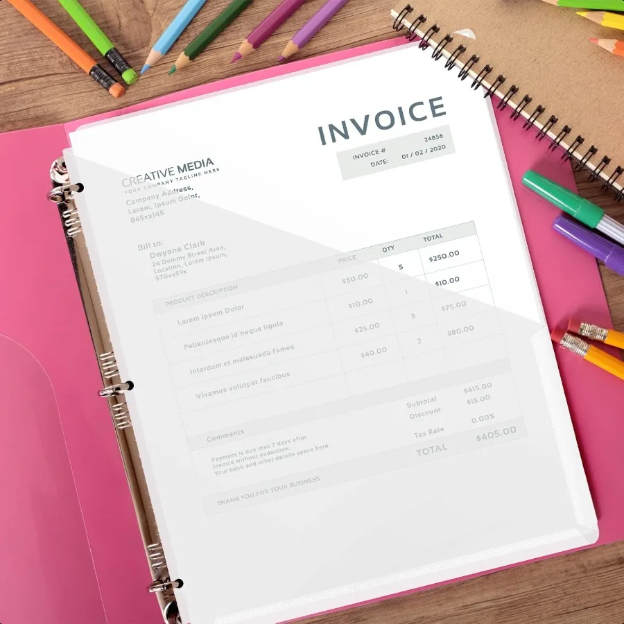 20 عبوة من فواصل الموثق مع جيوب بحجم الحروف وسترة ملف مائل شفافة و3 فتحات مجلدات مستندات بلاستيكية للمكتب والمنزل