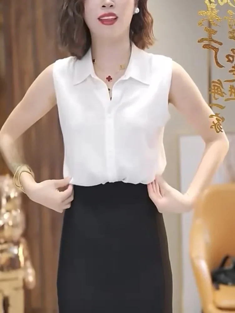 Ele Ne Svel irt Commute Canotta snellente semplice e versatile da donna Faionable Agel Sle Materiale in seta