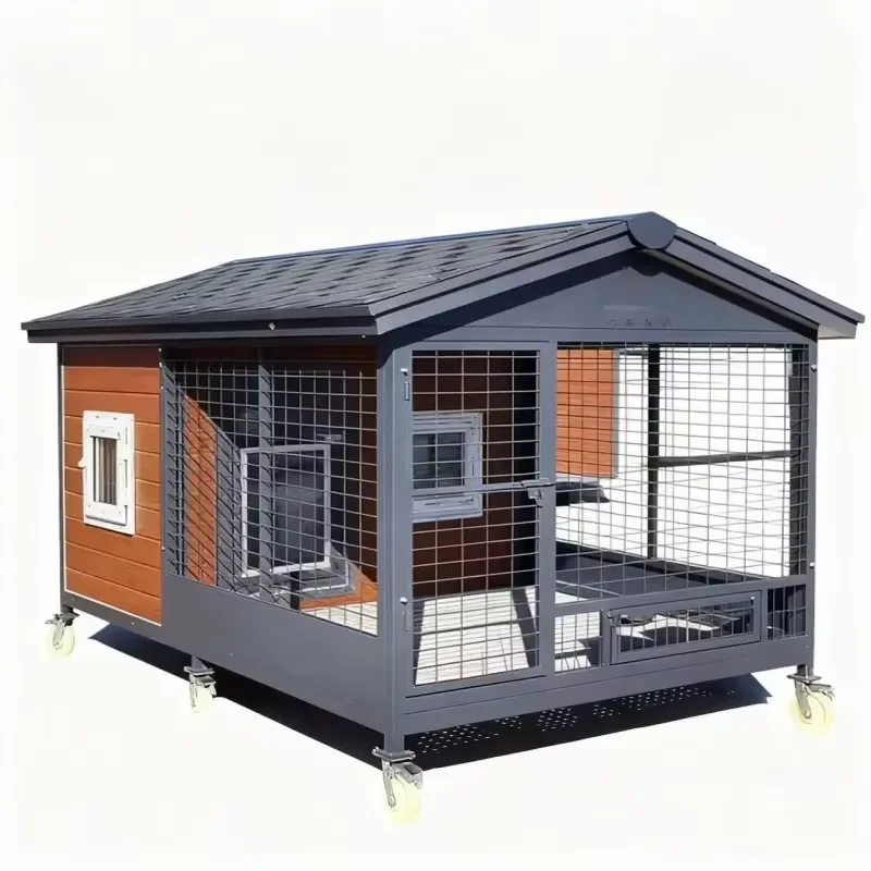 Steel Rolling Pet House with Lockable Gate and Raised Floor for Villa/Courtyard Pet Hygiene