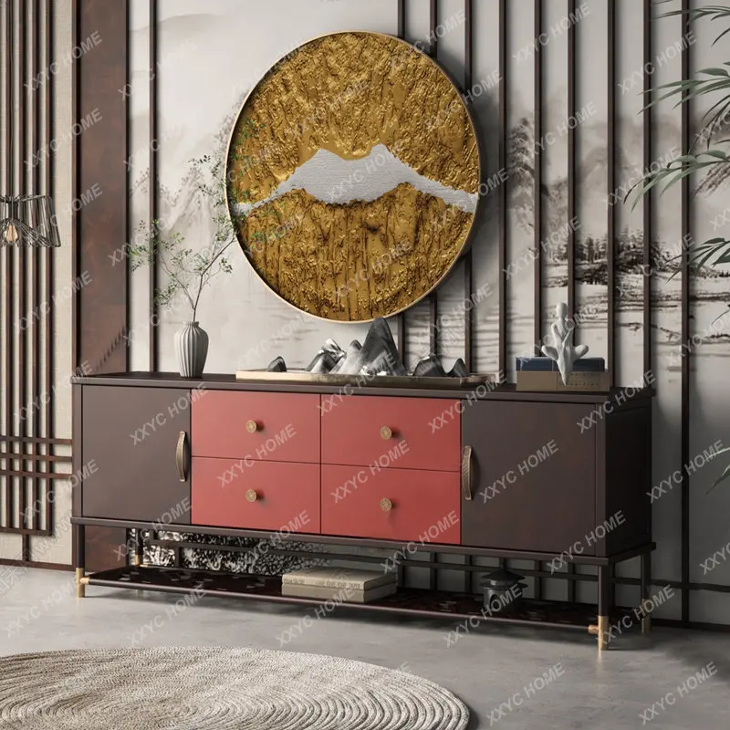 

Chinese Style Solid Wood TV Cabinet Living Room Entrance Cabinet Low Side Cabinet Model Room Furniture Light Luxury Ash Wood