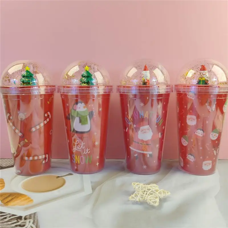 Christmas Cup with Lid Straw Insulated cup/plastic cup Coffee Milk tea juice Mug Xmas Cup Water Bottle Christmas Gift Wholesale