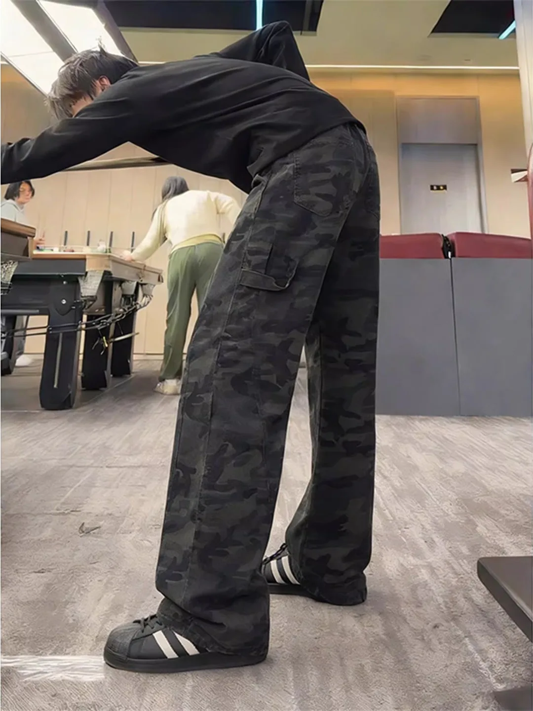 

Retro Camouflage Diagonal Cut Men's Jeans Casual Straight Leg Workwear Pants Spring Autumn Comfortable Soft Anti-Wrinkle