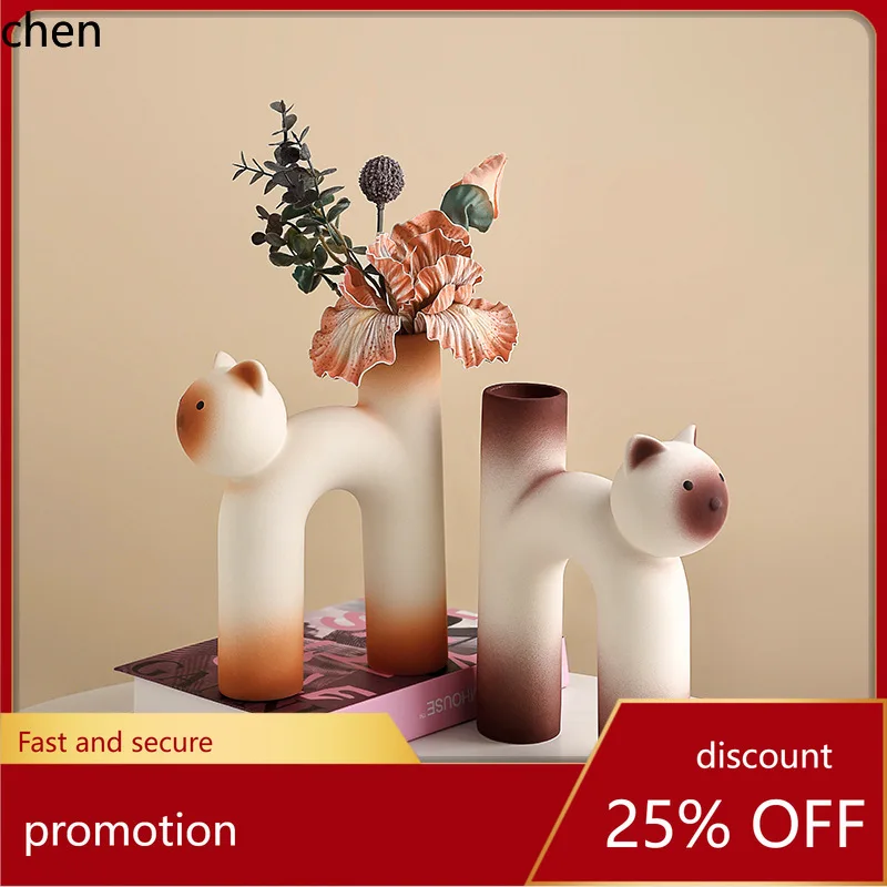 YFY Creative French-style ceramic vase decoration for living room, home, dining table, entryway, and desktop in cream style
