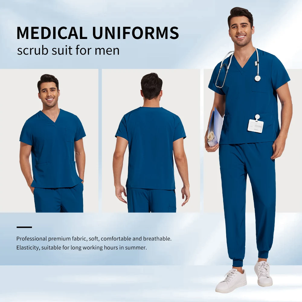 ชุดสครับทางการแพทย์ Niaahinn ผ้าสเตรช ระบายอากาศได้ดี ชุดจ็อกเกอร์สำหรับผู้ชาย ชุดยูนิฟอร์มพยาบาล ผ้าสแปนเด็กซ์ ชุดยูนิฟอร์มสครับสำหรับโรงพยาบาลสัตว์