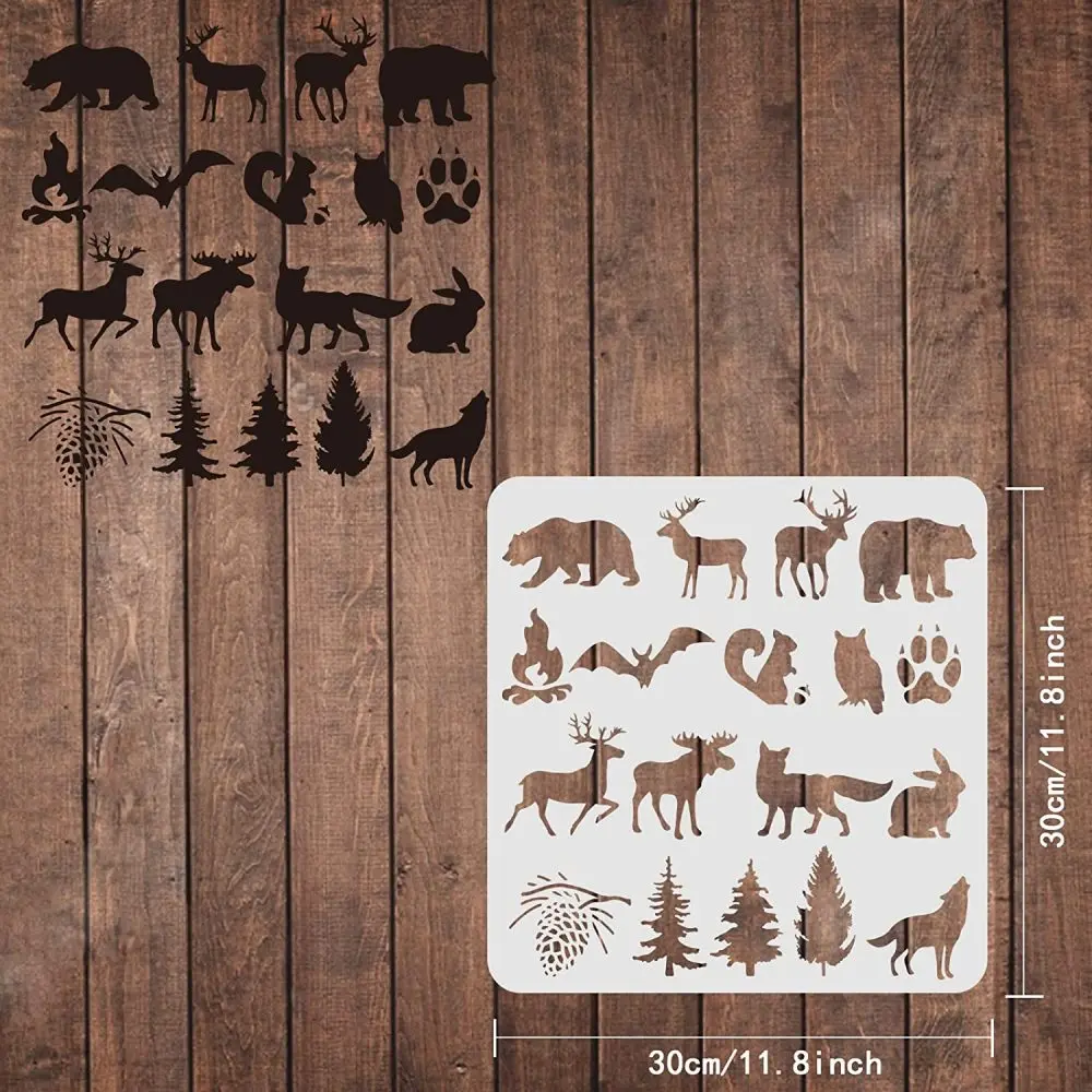 Animal Stencils Template Plastic Forest Animals Drawing Painting Stencils Bear, Deer Wolf Pine Pattern Reusable Stencils