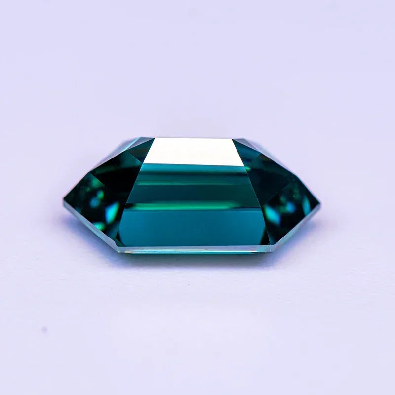 Moissanite Stone Long Hexagon Shape Primary Color Emerald Green Lab Grown Diamond Charms Jewel Making With GRA Certificate
