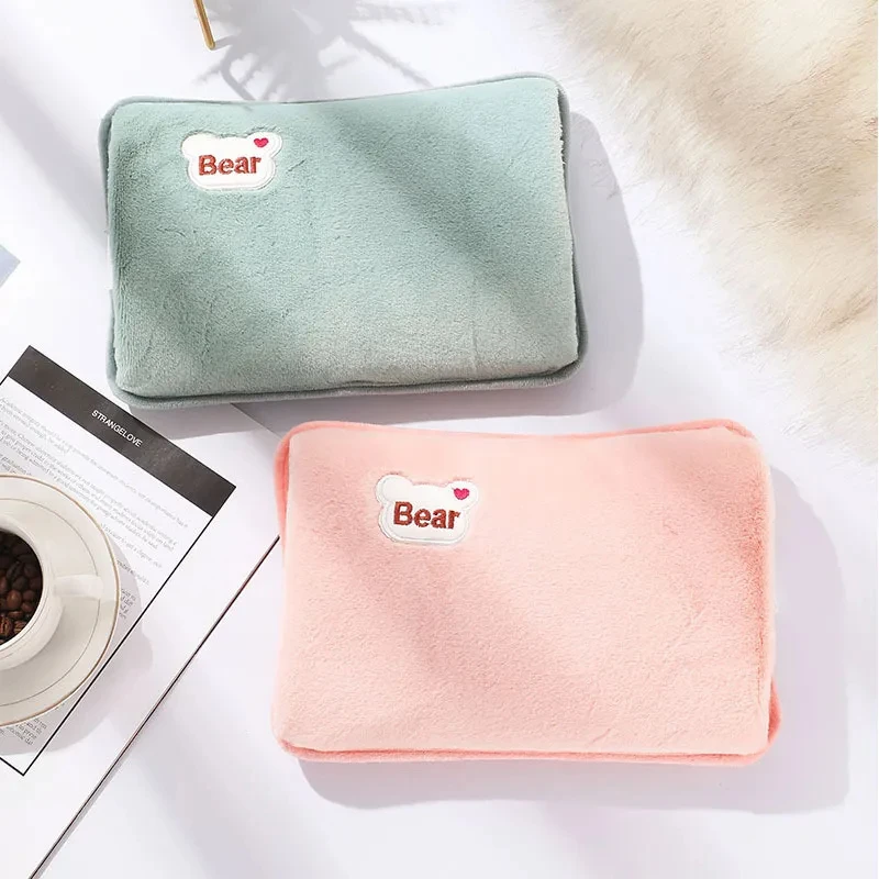 EU Plug Hand Warmer Electric Hot Water Bag Winter Soft Plush Charging Hot Water Bottle Rechargeable Warm Hand Pocket