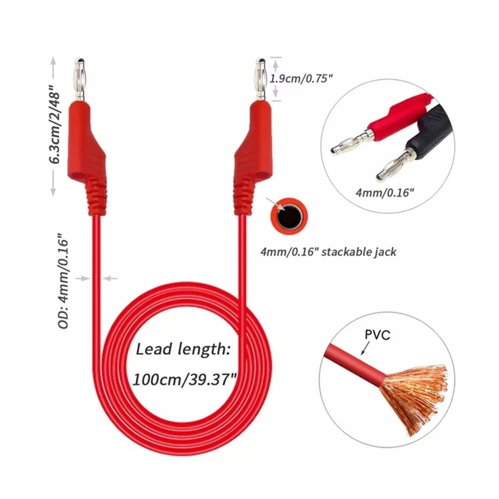 6Pcs Stackable Banana To Banana  Test Cable Leads Set With 4 Crocodile Clips Accidental Shorting Soft Crocodile Clip Test Cables