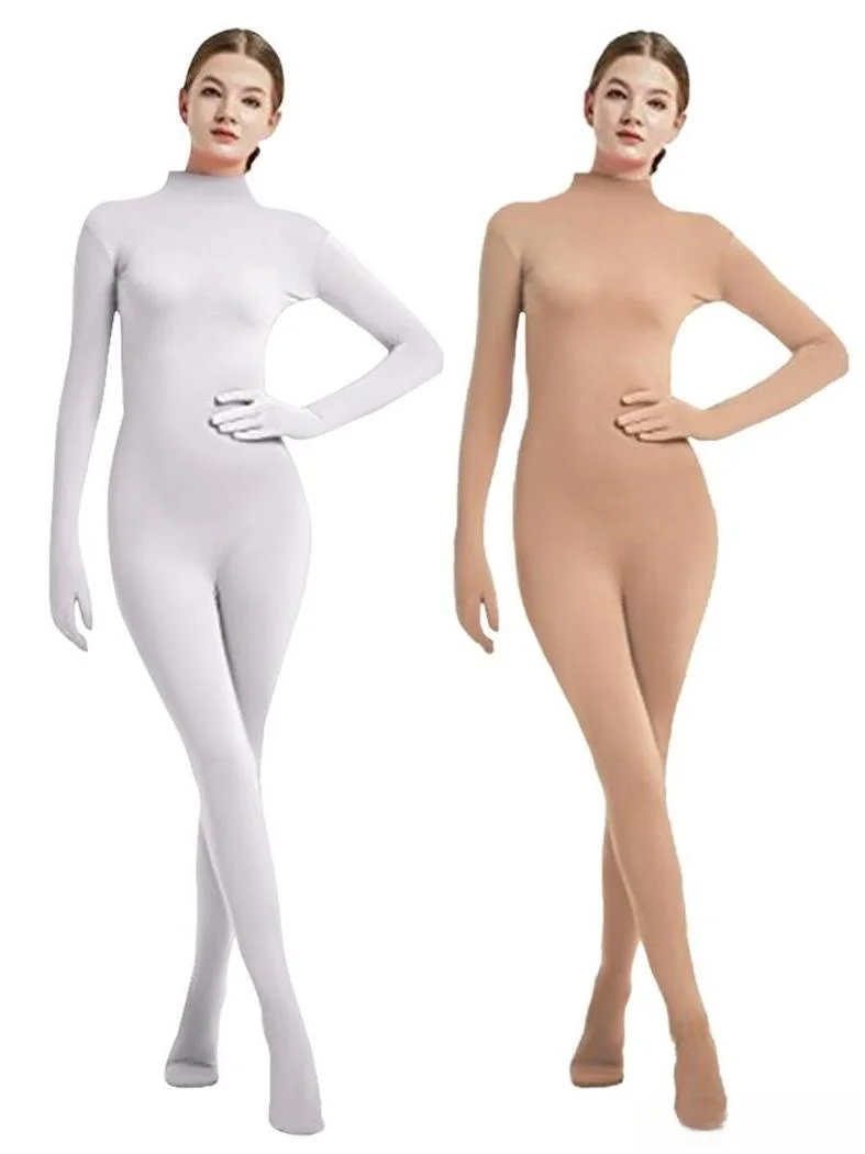 Women's Tight One-Piece Suit Full Body Stage Performance Outfit Hand And Foot Included Pure Color Cross-Border Jumpsuit
