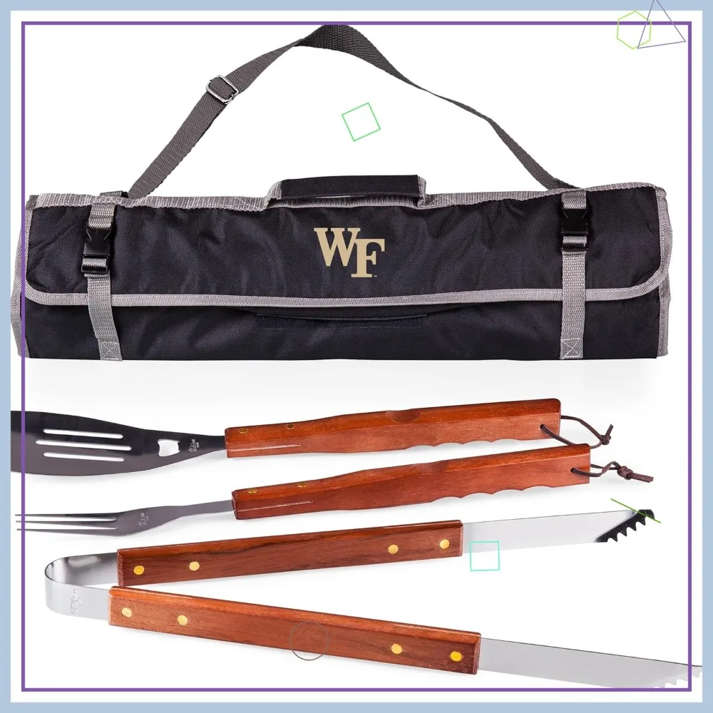 

3-Piece BBQ Tote & Grill Set with Case, Spatula, Fork, and Tongs for Outdoor Cooking (Black/Gray)