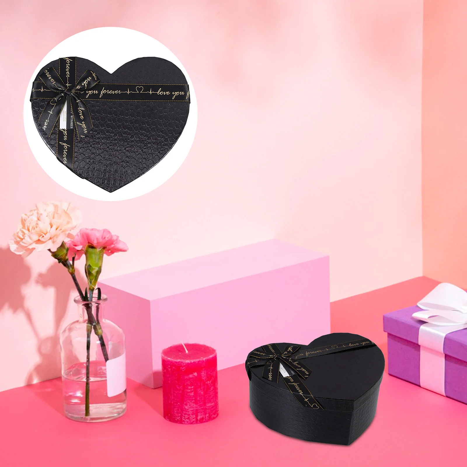 

Flower Arrangement Heart Shaped Black Gift Box Mother Music Gifts Boxes for Arrangements Paper Party Favor Flowers
