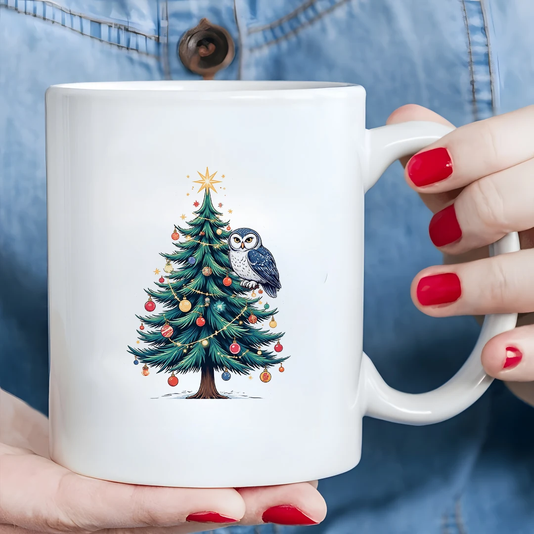 أكواب 11 أونصة + أكواب بتصميم شجرة عيد الميلاد الكرتونية هدية عيد الميلاد للأطفال، مجموعة أكواب قهوة للمكتب العائلي #5
