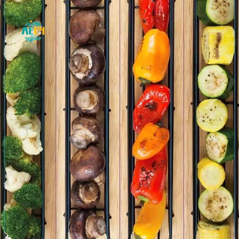 

AEE4-4Piece Portable BBQ Grilling Basket Stainless Steel Barbecue Grill Basket Tools Iron+Wood