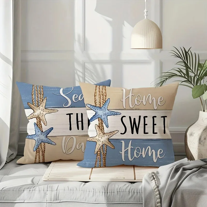 VIKAMA Sommer Seestern Muschel-Print Kissenbezug Dekorativer Kissenbezug für Wohnzimmer Sofa Schlafzimmer Sitzkissen