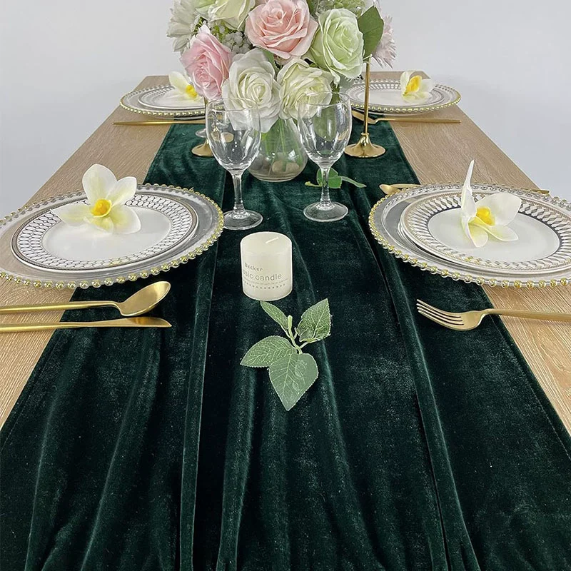 Cross Border Background Table Flags And Tablecloths, Green Velvet Table FlagTablecloth For Hotel Weddings Banquets