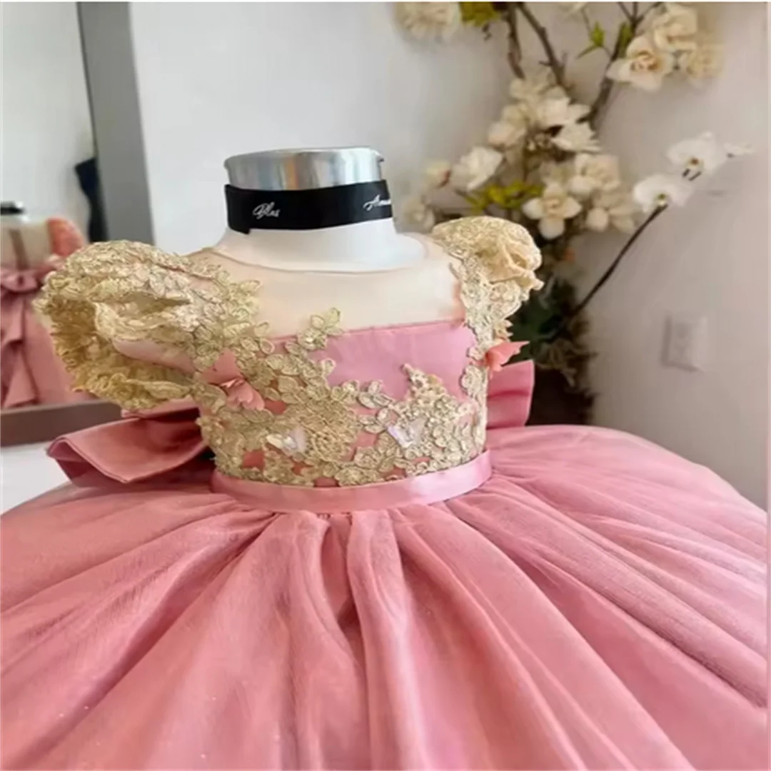 Sukienki dla dziewczynek na wesele szyte na miarę, przezroczyste, zdobione koralikami, bufiaste sukienki na konkursy piękności dla małych dziewczynek, sukienki na Pierwszą Komunię Świętą szyte na miarę dla maluchów.