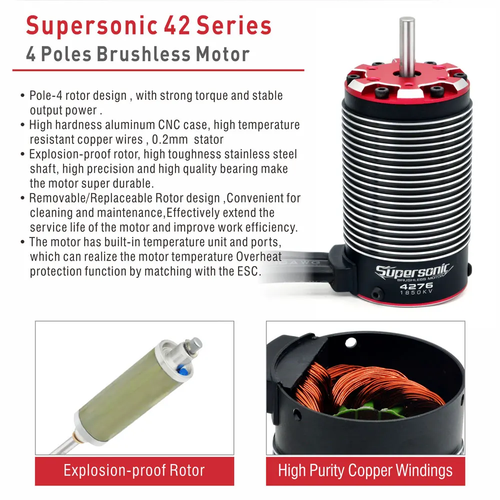 ROCKET RC Supersonic V2 4268 4274 4282 4292 Brushless Motor Temp/Sensor port and 130A 160A ESC Combo for 1/8 1/7 RC Car RC Parts