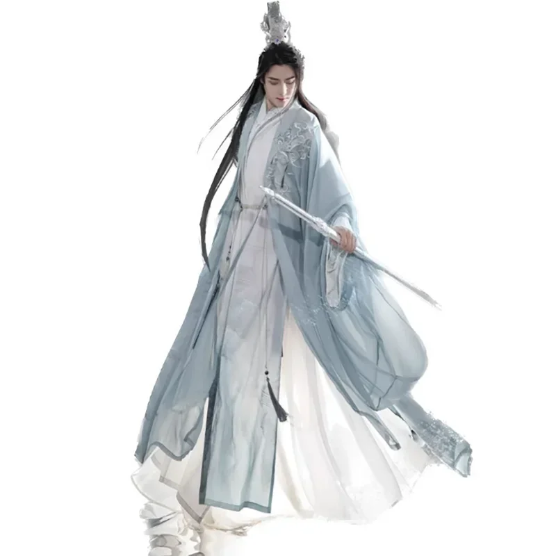 حجم كبير 2XL Hanfu الرجال الصينية سونغ سلالة النمط الحديث الأخضر والأبيض Hanfu مجموعات الذكور زي الهالوين التأثيري رجالي Hanfu