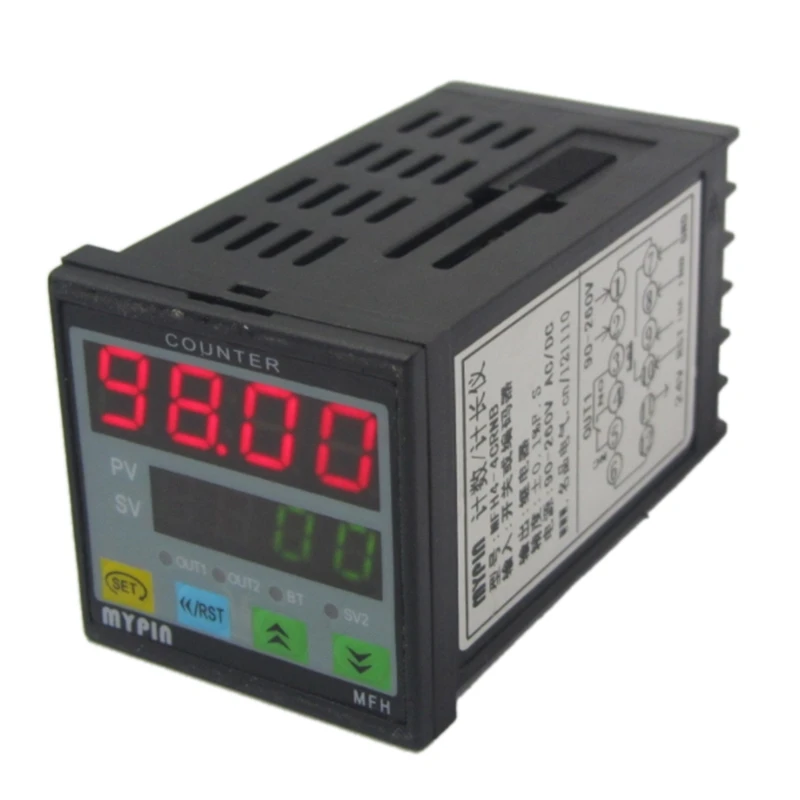 

MYPIN 4 Digital Counter Length Counter Length Meter Multi-Functional Intelligent 90-260V AC/DC Preset Relay Output