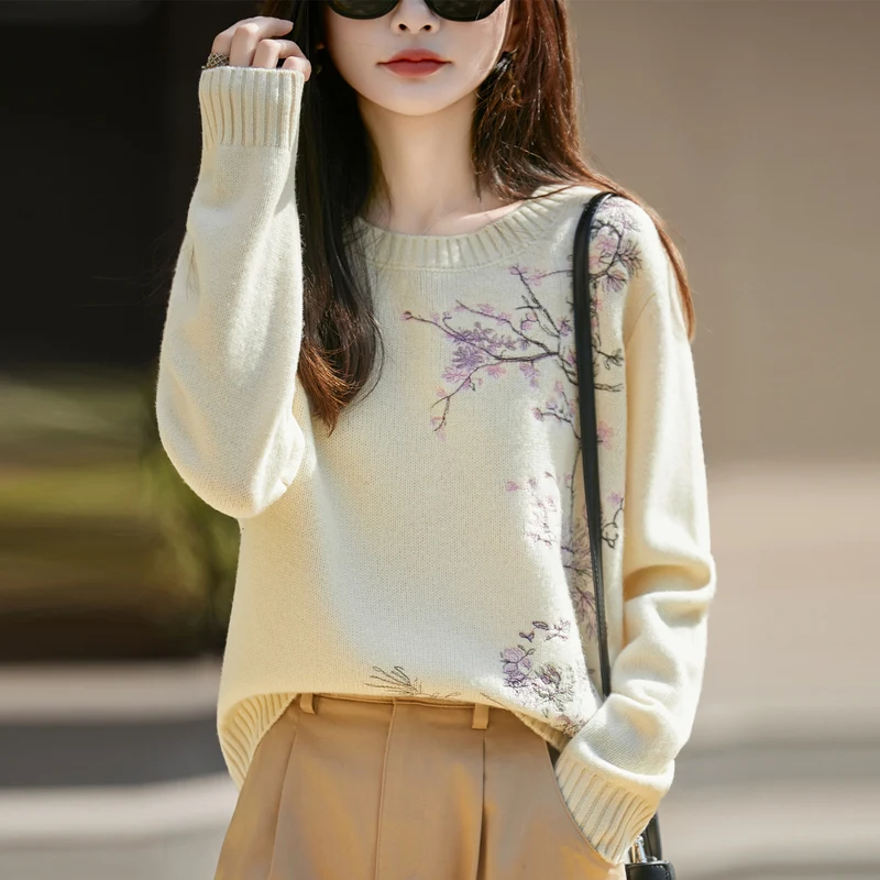 

Весенне-осенний новый 100% чистый свитер, женский свободный свитер с пятью рукавами и круглым вырезом, вязаный крючком, с короткими рукавами