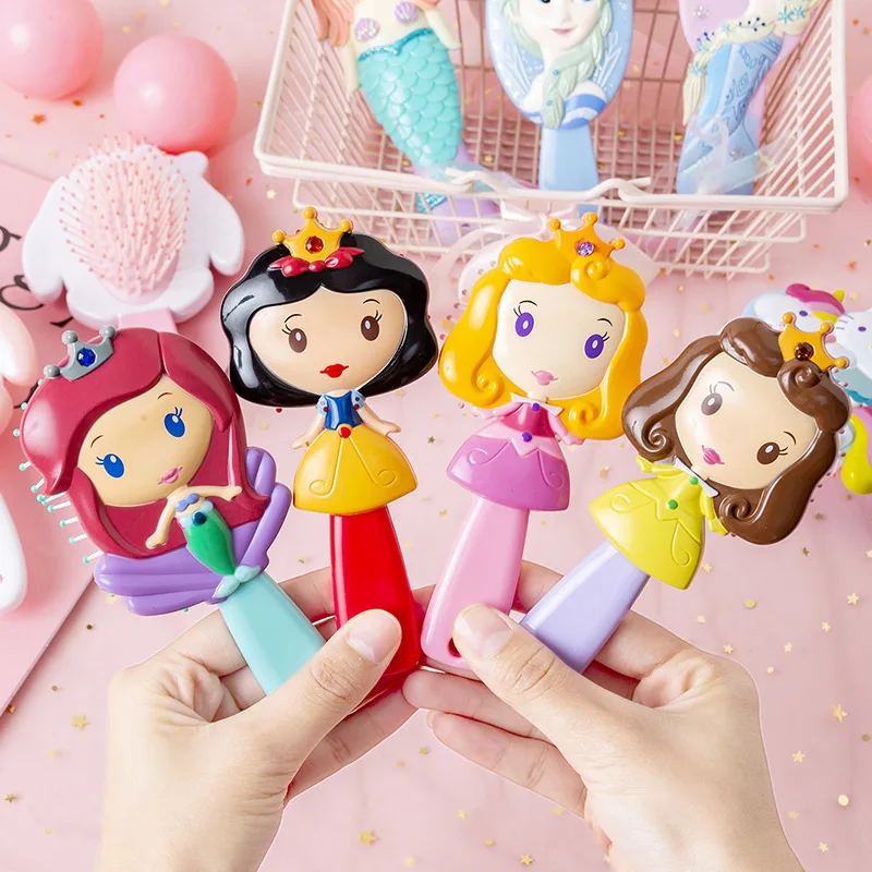 Disney Princess Air Cushion Combs Snow White Frozen Elsa Ariel Elastic Massage Comb Kids Girls Hairdressing Tool Birthday Gifts