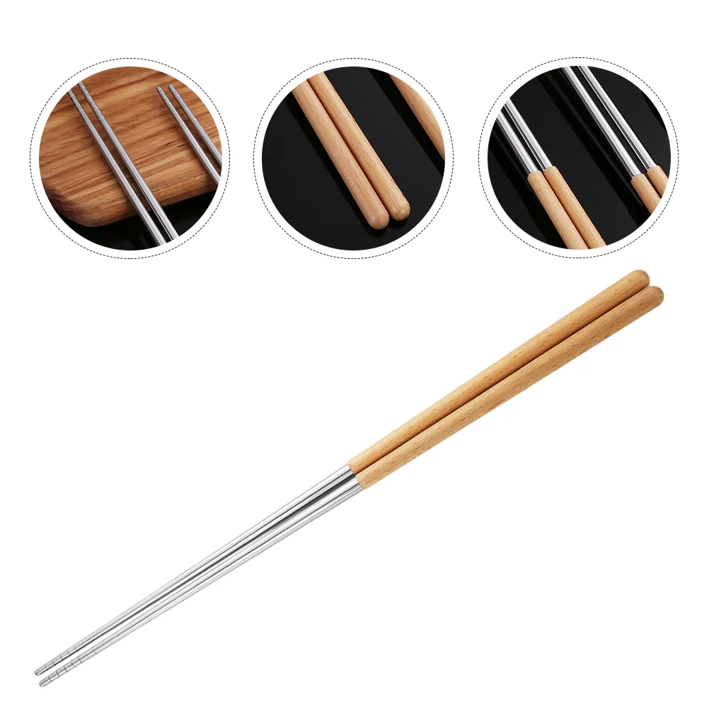 

2 Pairs Stainless Steel Frying Chopsticks Chinese Long Food Serving Extended Hot Pot Utensils