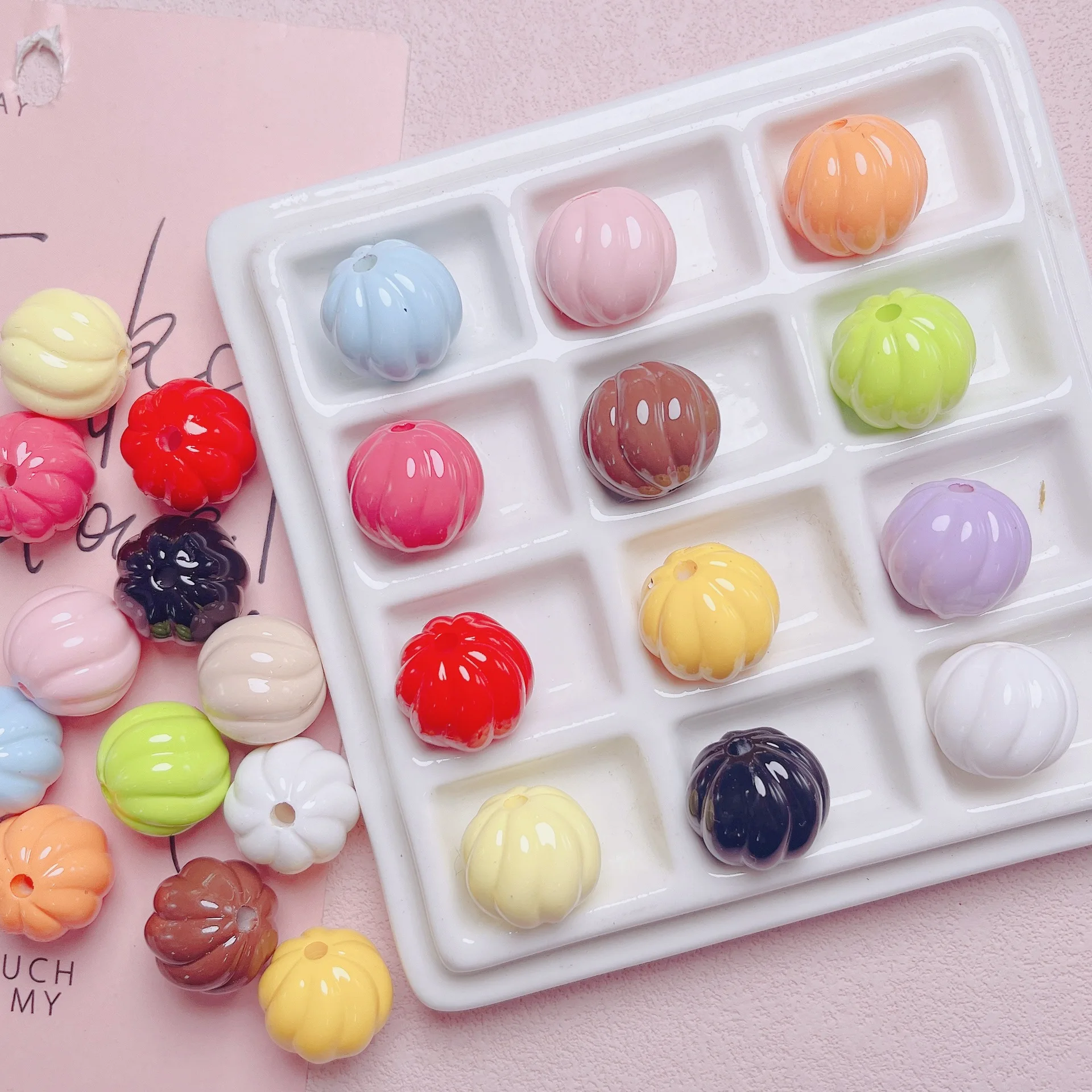 Trendy New 100pcs 16mm Solid Colors Striped Watermelon Round Shape Acrylic Plastic Beads Fit Girls Bubblegum Necklace Earring
