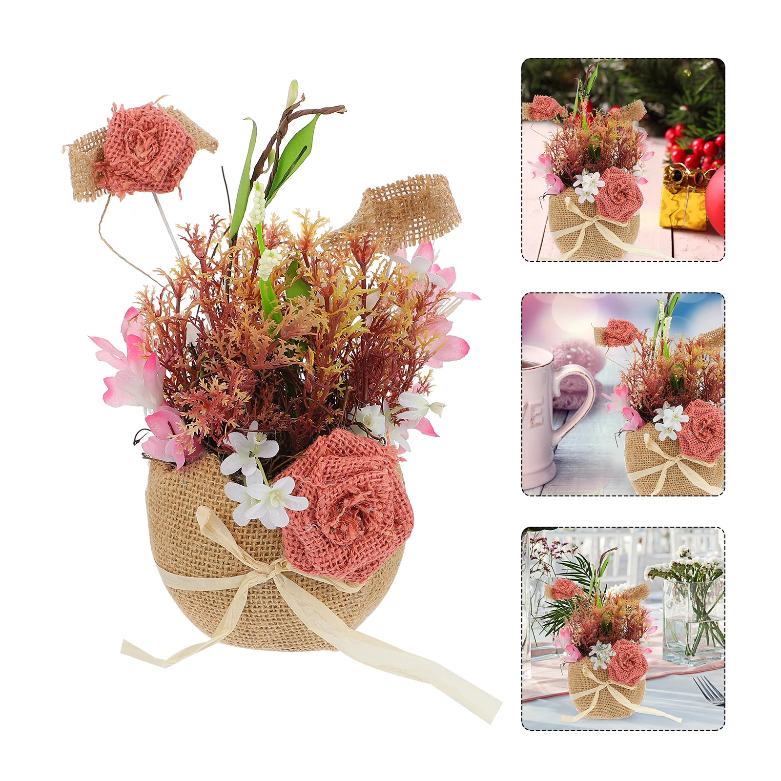 

Wedding Party Decoration Silk Flower Basket Ornament Linen Simulated Flowers Fake Hanging Basket Decorations Home Coffee