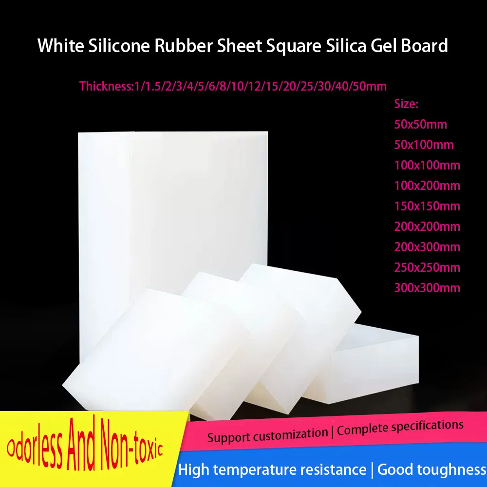 Thick 1-50mm White Silicone Rubber Sheet Square Silica Gel Board VMQ Plates Pads Shock-proof High Temperature Pad Wide 50-300mm