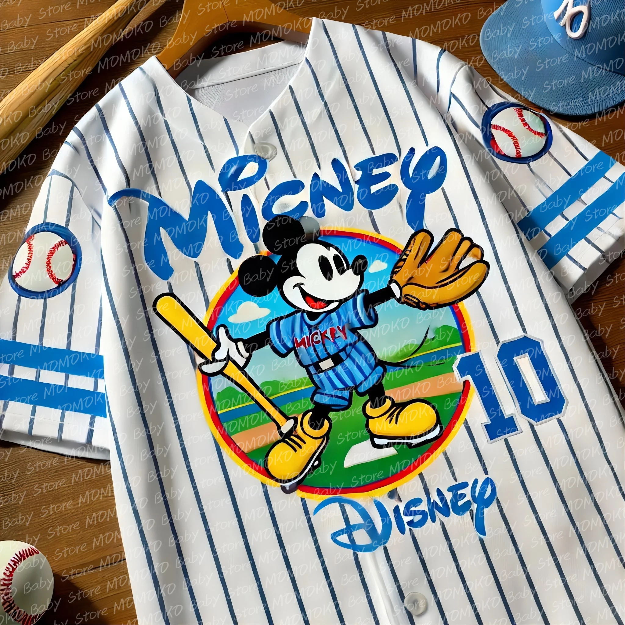 New Arrivals Disney Mickey Mouse Print Baseball Jerseys Summer Children\'s Short Sleeve Tshirts Top Casual Team Training Uniform