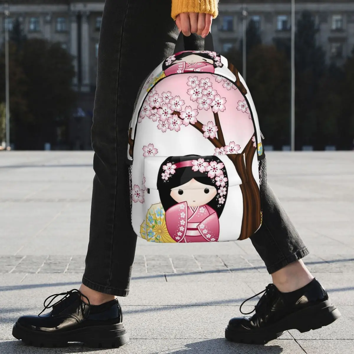 Japanese Red Sakura Kokeshi Doll Backpack Hot Sale Daypack Large Capacity Boy Girl BookBag Shoulder Bag for Men Women School Bag