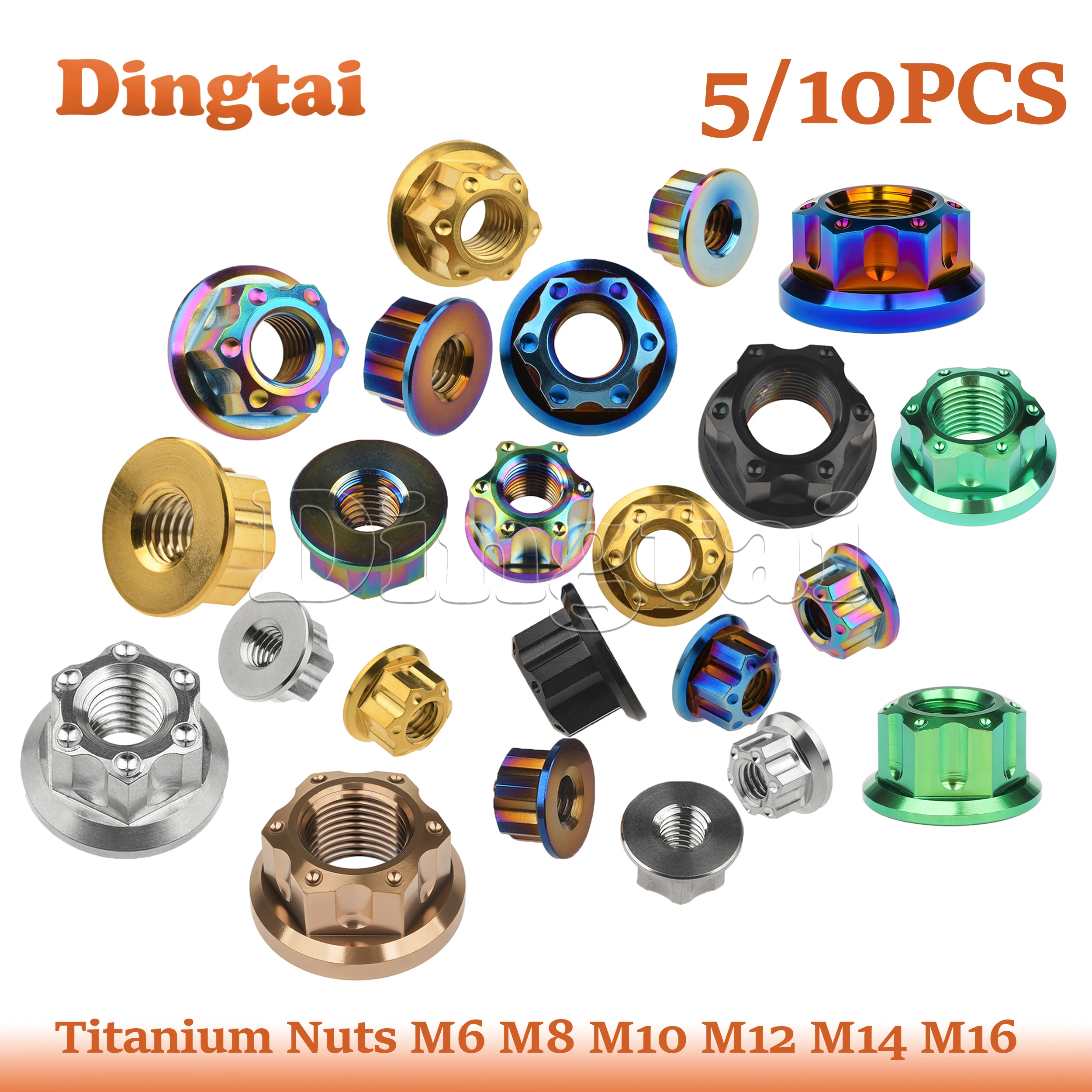 Dingtai Titanium Ti Nuts 5/10PCS M6 M8 M10 M12 M14 M16 Fancy Bolt Cap for Motorcycle Accessories  Fastener Rear Axle Nuts