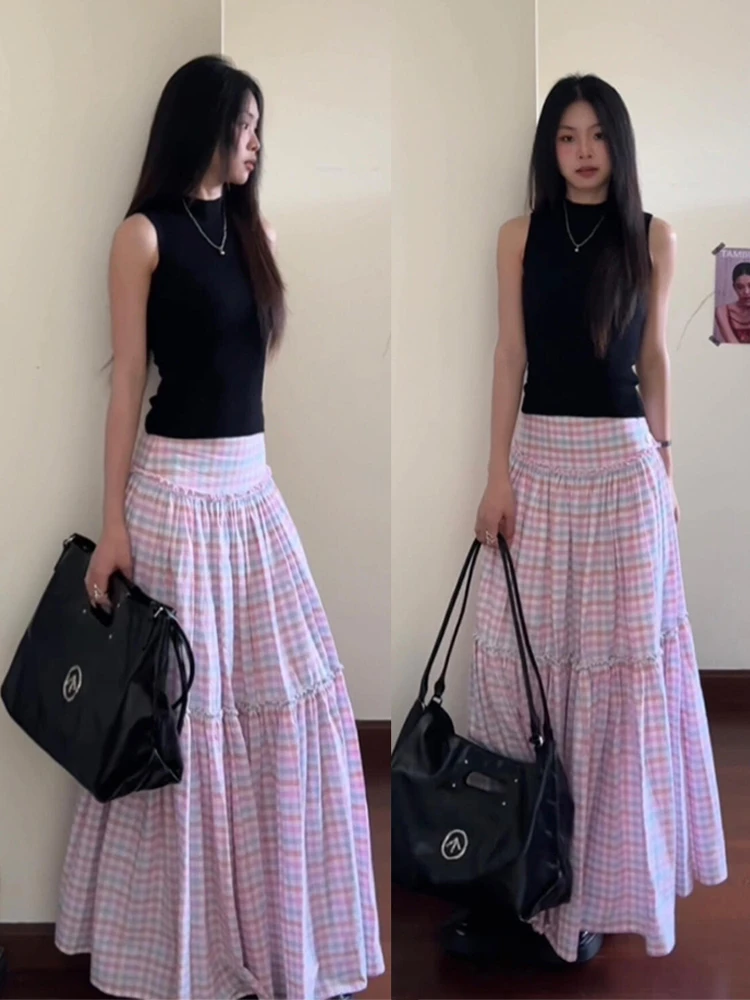 Vestido Midi de corte en A de cintura alta de estilo coreano, falda larga e para vacaciones de verano, ropa de mujer, ...