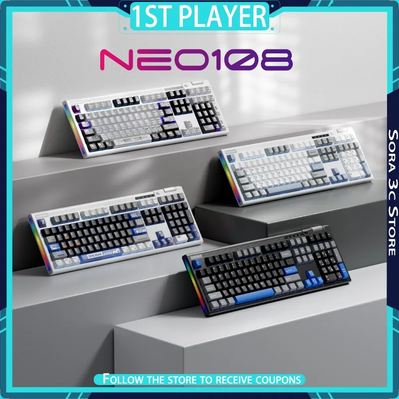 

1st Player NEO108 Mechanical Keyboard Wireless Tri Mode with Long Roller Knob Colorful Side Light Strip Hot Plug Gaming Keyboard