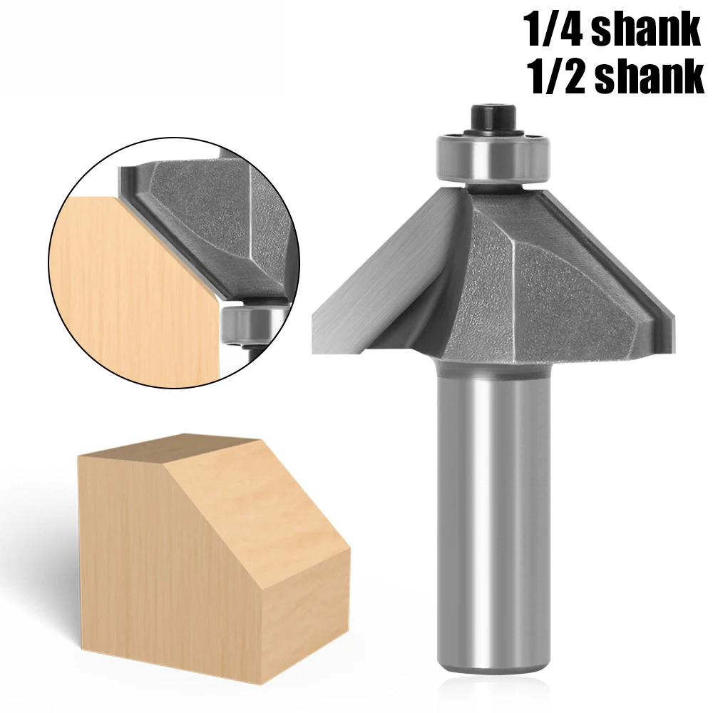 1PC 45 Degree Bevel Cutter 6.35/12.7mm Shank Alloy Woodworking Chamfer Milling Cutter Computer Engraving Machine Trimming Tool